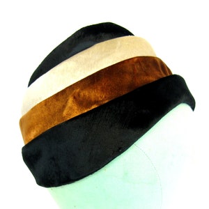 Vintage 1950s Velvet Fez Style Hat Black Cream and Copper Velvet Hat by Noreen
