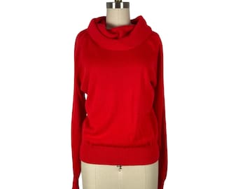 Vintage 1980s Cozy Red Acrylic Knit Turtleneck Sweater | Size L