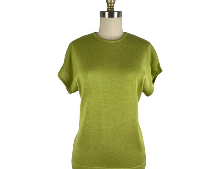 Vintage 1960's Short Sleeve Lemongrass Green Acrylic Sweater | Size M