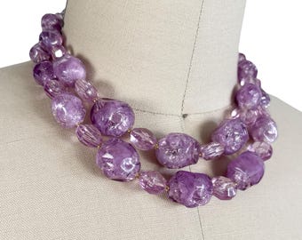 Vintage 1960's Purple Plastic 2-Strand Beaded Necklace