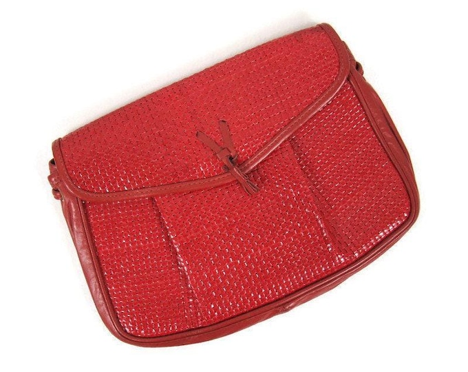 Vintage 1980s Red Woven Purse with Long Strap by Ginnie Johansen Designs