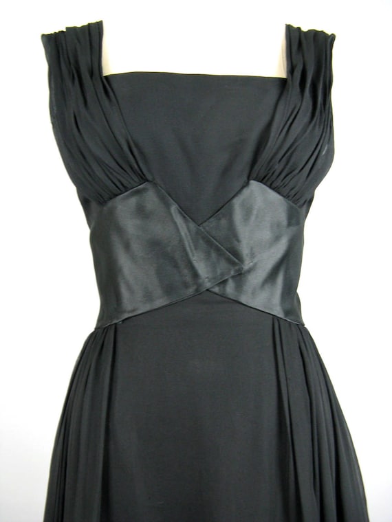 Vintage 1950s Black Silk Chiffon Dress 50s Glamor… - image 3