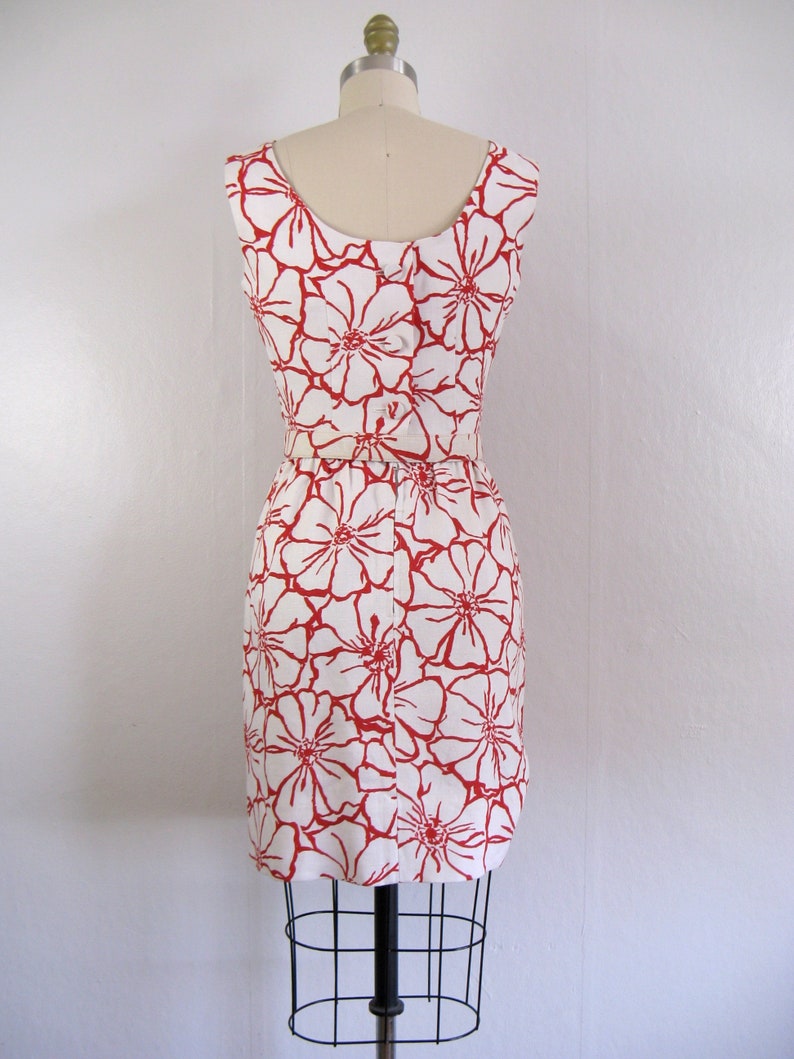 Vintage 1960s Red and White Floral Dress with Matching Shawl by I. MAGNIN Size S image 7