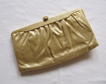 Vintage 1950s Bright Gold Lame Clutch Metálico