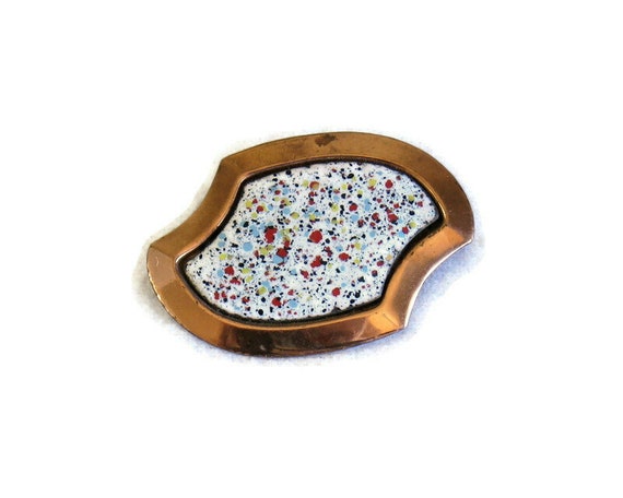 Vintage 1950s Modernist Copper and Enamel Brooch - image 1