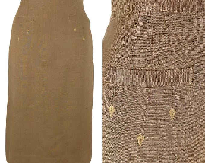 Vintage Early 1960's Tan Pencil Skirt with Pockets by Loubella | Size S