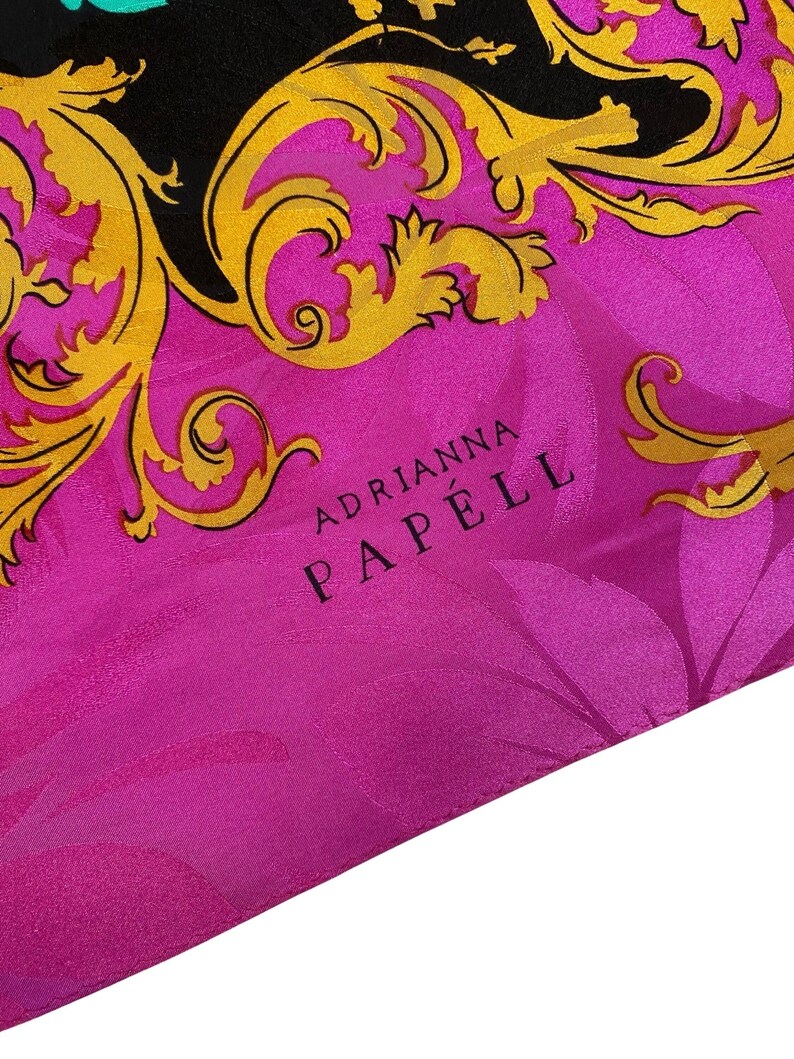 Vintage 1990s Vibrant Pink Floral Print Silk Scarf by Adrianna Papell image 3
