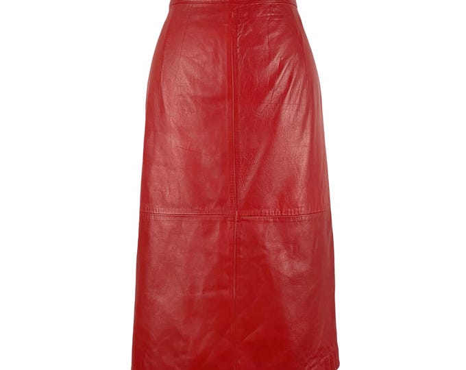 Vintage 1980's Red Leather Pencil Skirt by West Bay | Size M