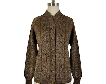 Vintage 1960s Lame Cardigan: Brown & Gold, Made in Italy, Size M