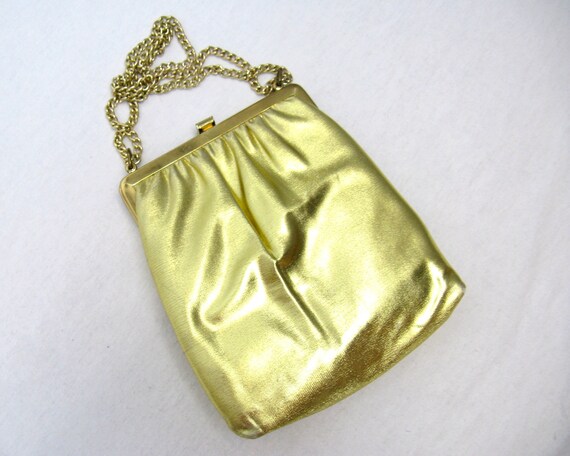 Vintage 1960s Gold Lame Handbag 60s Shimmering Ye… - image 3