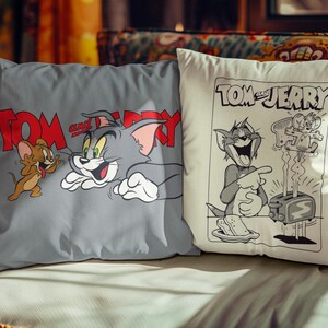 Double Sided "The Ultimate Chase" – Tom and Jerry Duo Portrait & Iconic Swiss Cheese Pattern Throw Pillow Case