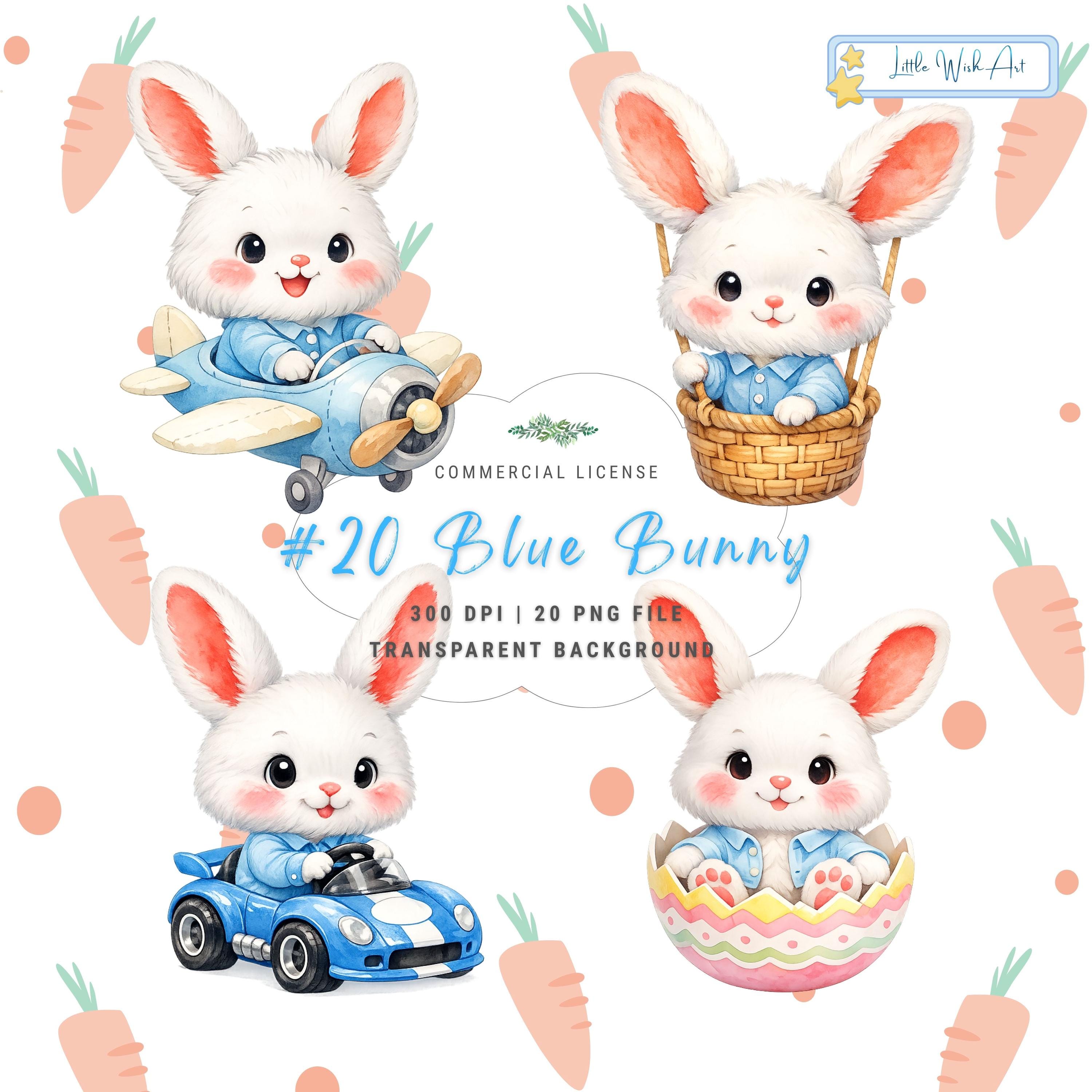 Blue Bunny Clipart – 3D Watercolor Rabbit Nursery Illustration (20 PNG ...