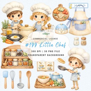 Liten kock barnrum akvarell clipart bunt – Barnmatlagning Kök PNG-samling