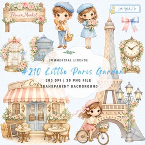 Storybook Little Paris Clipart – Parisian Children, Eiffel Tower, Floral Garden & Nursery PNG Bundle