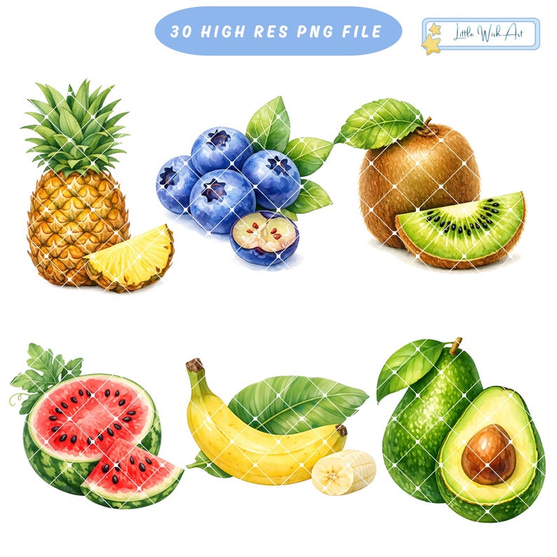 Fruit Clipart Bundle – 30 Watercolor Botanical Fruits, Fresh Food ...
