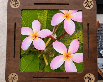 Hardwood Domino Table, Epoxy Top, Folding Legs, Laser Engraved Coasters, Double 9 Slots