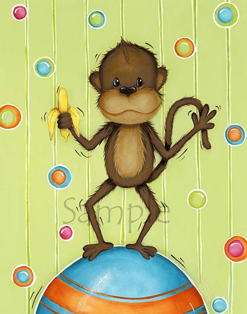 Monkey Wall Art Boy Room Art Monkey Decor Kids Playroom Etsy