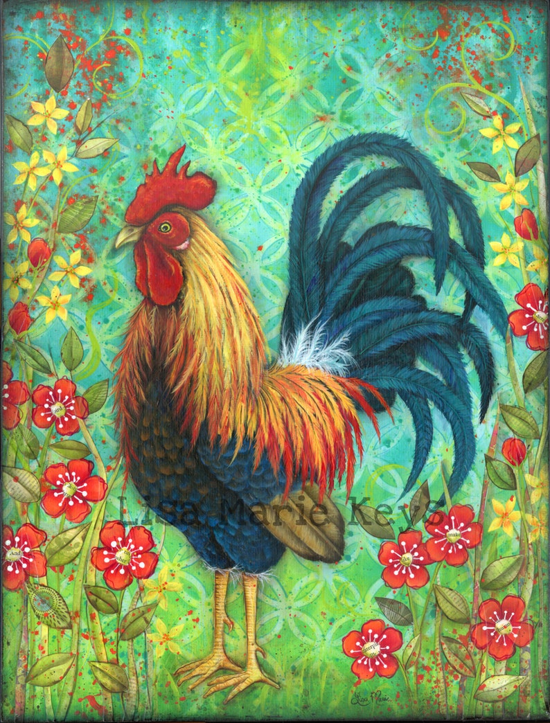 Rooster Art Print Colorful Rooster Kitchen Wall Art Rooster Etsy