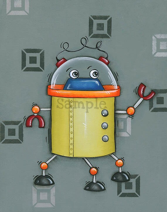 Robot Wall Art Robot Decor Boys Room Decor Wall Art Etsy