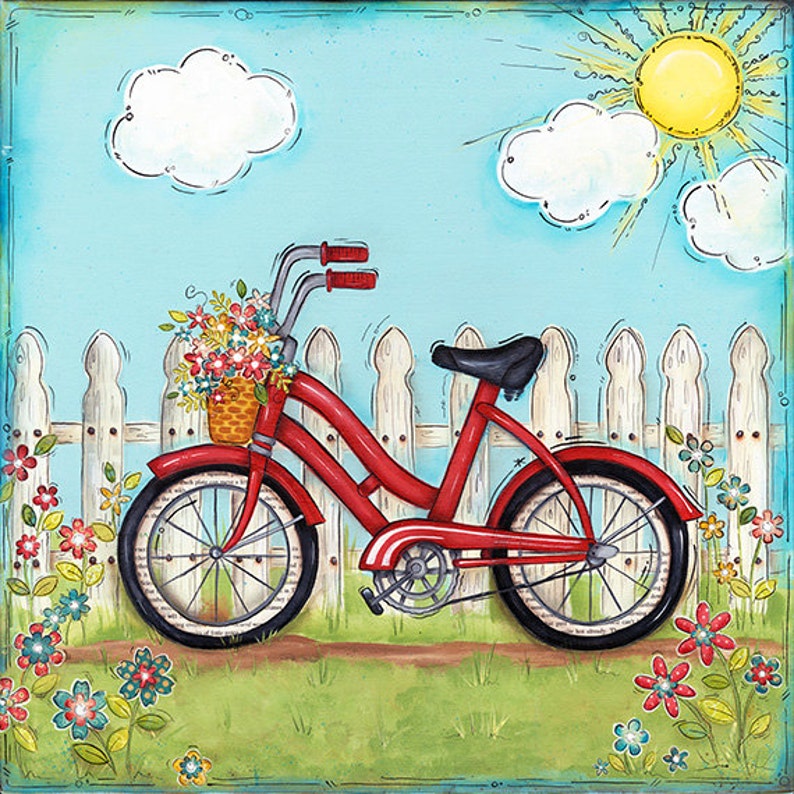 Red Bicycle Children's Wall Art Nursery Art Bike Etsy