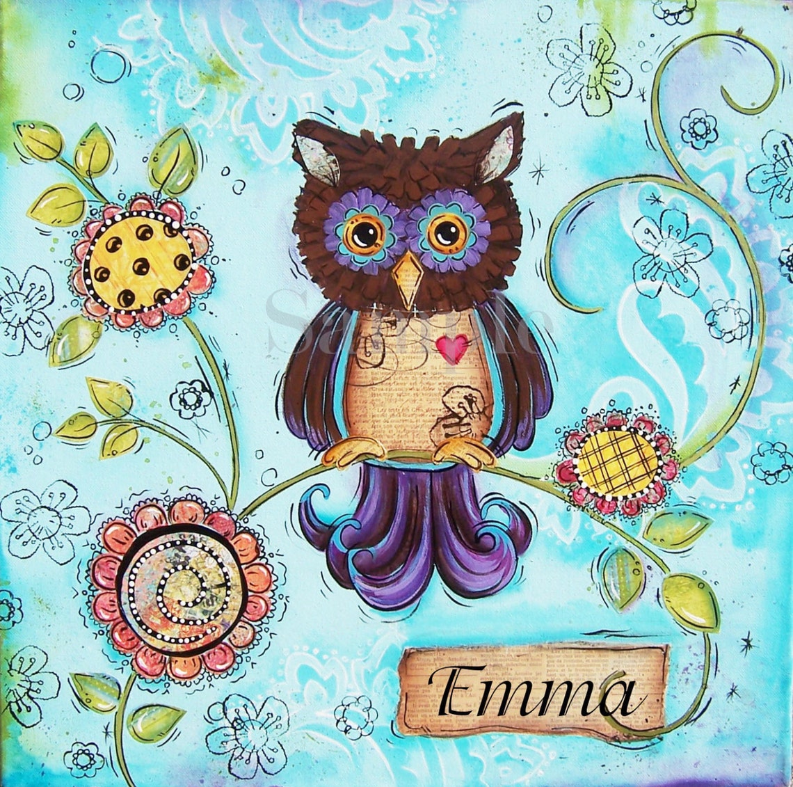 Childrens Wall Art Owls Funky Owls Girls Room Nursery Etsy