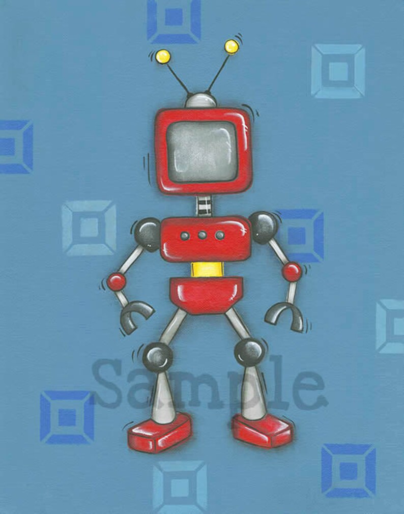 Robot Kids Art Childrens Wall Art Robot Wall Art Print Etsy