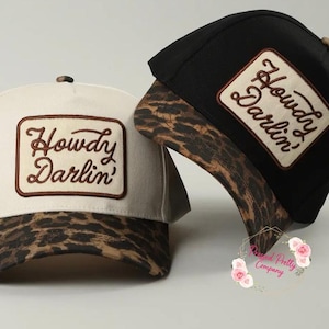 Howdy Darlin’ Trucker Hat with Leopard Brim | Western Cowgirl Cap | Cute Country Hat | Southern Style Gift for Her | Boutique Baseball Hat