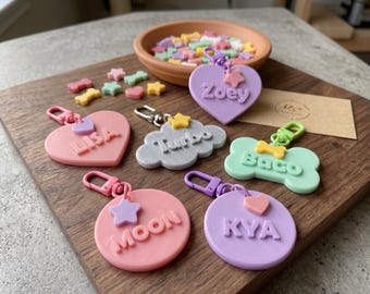 Placa de identificación personalizada para perros, placa de identificación para mascotas con aspecto grabado, placa de identificación personalizada para gatos, placa de identificación silenciosa impresa en 3D para mascotas, accesorios adorables para cachorros, placa de identificación para collar de perro en tonos pastel