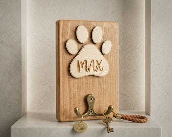 Gancho de pared personalizado para perros, gancho de madera personalizado para correa de mascota, almacenamiento de correas para perros, perchero para ropa de mascotas, regalo de cumpleaños para amantes de los perros