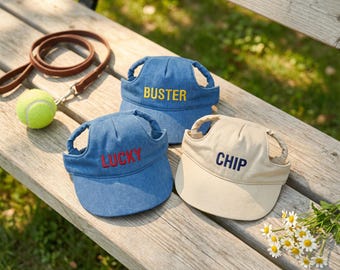 Personalized Pet Hat, Custom Embroidered Dog Baseball Cap, Denim Puppy Visor, Gotcha Day Gift, Cat Adopter Present