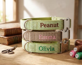 Collar personalizado para mascotas, collar a cuadros con piedra de nacimiento, collar personalizado para gatos, nombre bordado, regalo para mamás perrunas, regalo de cumpleaños para perros
