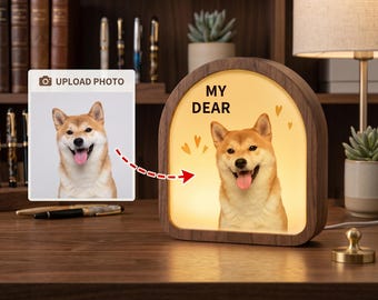 Regalo de condolencia por la pérdida de una mascota / Lámpara de noche personalizada con foto de perro grabada / Lámpara de madera conmemorativa para gatos / Recuerdo para amantes de las mascotas