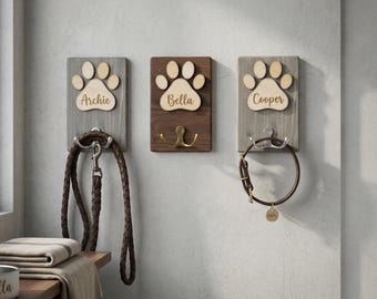 Gancho de madera personalizado para perros, soporte personalizado para correa de mascota, gancho con nombre de perro, percha para ropa de mascota, regalo de inauguración para amantes de los perros