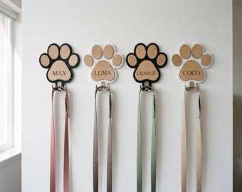 Personalized Holder | Dog Paw Leash Holder | Dog Hook Wall Mount | Wooden Leash Hook | Pet Lover Gift