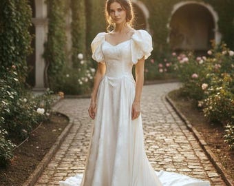 Vintage Alfred Angelo ivory brocade 1980's - 1990's princess gown