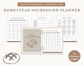 Zelfgemaakte zuurdesemplanner | Voedingslogboek voor starter, receptenmap (digitale download)