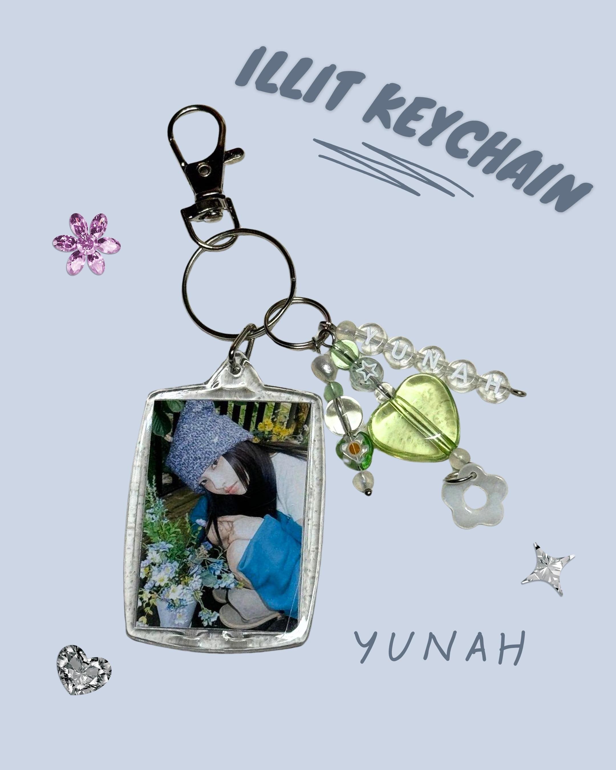 ILLIT Yunah Handmade Double Sided Photo Beaded Keychain - Etsy