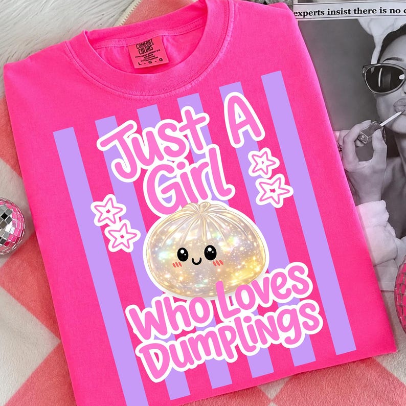 Bara en tjej som älskar dumplings randig PNG, söt dumpling-t-shirtdesign, kawaii dumplingälskare PNG, sublimeringsdesign för matflicka bild 2