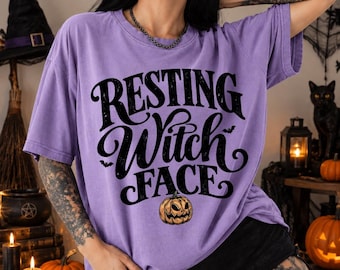 Zabawna twarz odpoczywającej wiedźmy PNG Witchy Graphic Cut File, Upiorny Halloweenowy Clipart Dyni, Gotyckie Pobieranie Cyfrowe