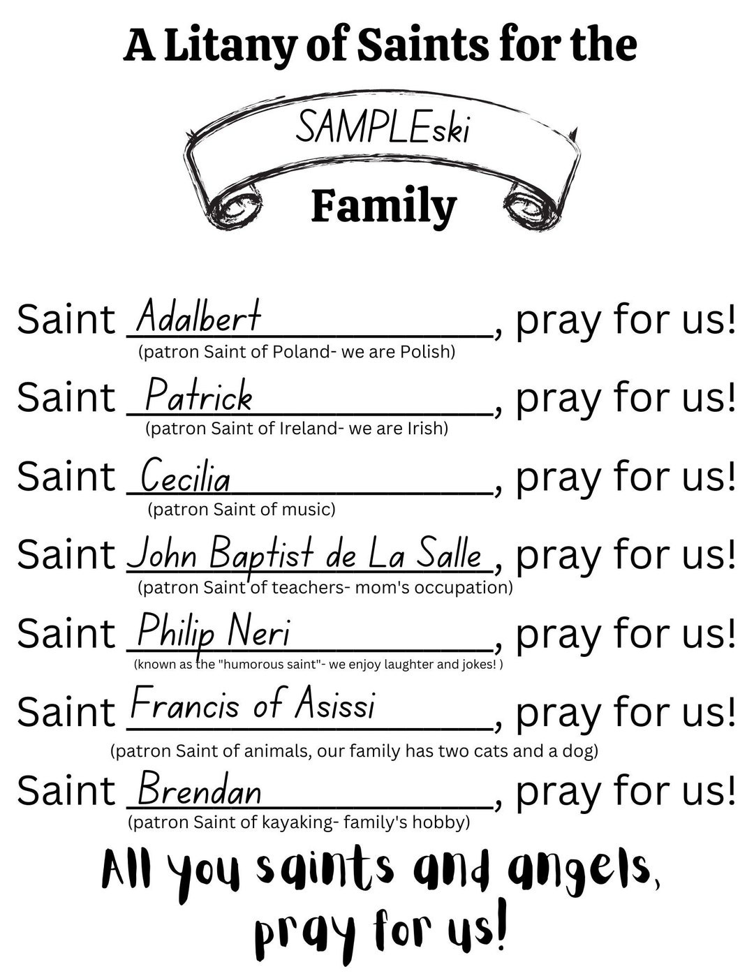 Family and Individual Litany of Saints Templates Digital Downloads ...