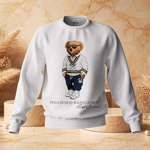 Sudadera de cuello redondo con diseño preppy de Polo Bear, suéter clásico de inspiración ostentosa, jersey unisex cómodo.