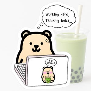 Working Hard Thinking Bobo bear laptop sticker Kiss-Cut Vinyl Decal