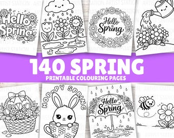 Spring Colouring Book | 140 Sheets | Kids Colouring Activity | Kids Spring Colouring pages | Digital Download PDF