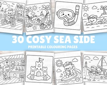 Cosy Sea Side Coastal Coloring Sheets | 30 Sheets | Cute Sea Side Coastal & Beach Fun Printable Coloring Book | Instant Download PDF