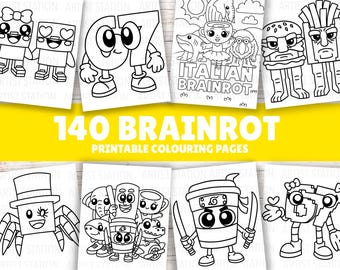 140 Brainrot Coloring Pages for Kids | Printable PDF Coloring Book | Funny Cartoon Meme Pages | Instant Download