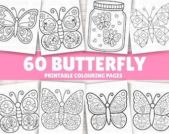 Butterfly Colouring Pages | 60 Sheets | Kids Colouring Activity | Kids Colouring pages | Digital Download PDF | Spring Colouring Book