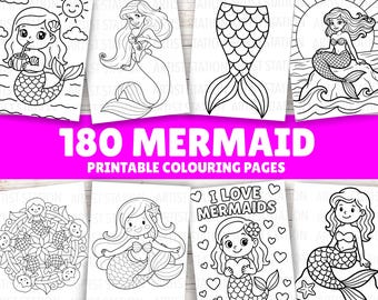 Mermaid Colouring Book | 180 Sheets | Kids Colouring Activity | Kids Colouring pages | Digital Download PDF