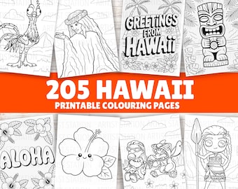 Hawaii Colouring Pages For Kids | 205 Sheets |  Cute Kawaii Animals & Beach Fun Printable Coloring Book | Instant Download