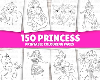 Libro da colorare delle principesse / 150 fogli / Attività di colorazione per bambini / Pagine da colorare per bambini / Download digitale in PDF