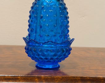 Fenton Hobnail Colonial Blue Fairy Lamp, Fairy Light